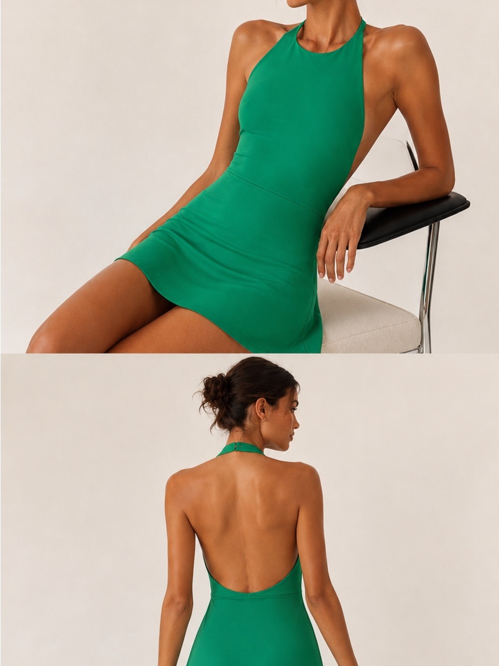 OYSHO Green Open Back Romper Halter Dress Athletic Tennis Golf